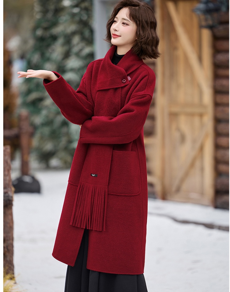 Long red scarves cashmere overcoat