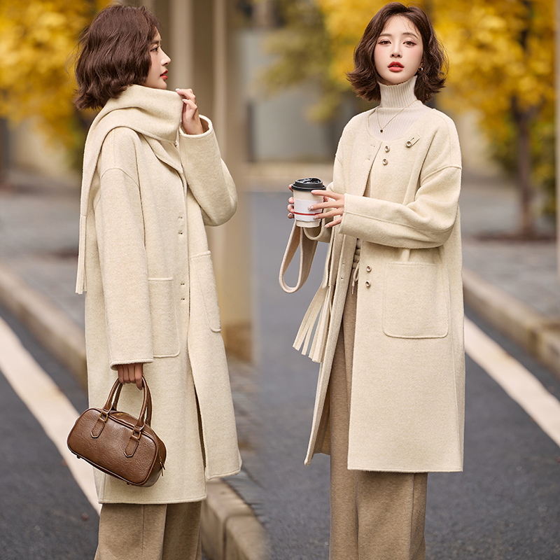 Long red scarves cashmere overcoat