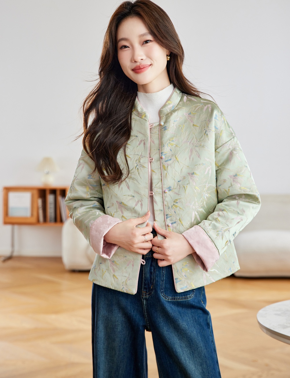 Short jacquard cotton coat temperament coat