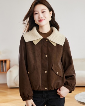 Lapel plus velvet show young thick cotton coat for women
