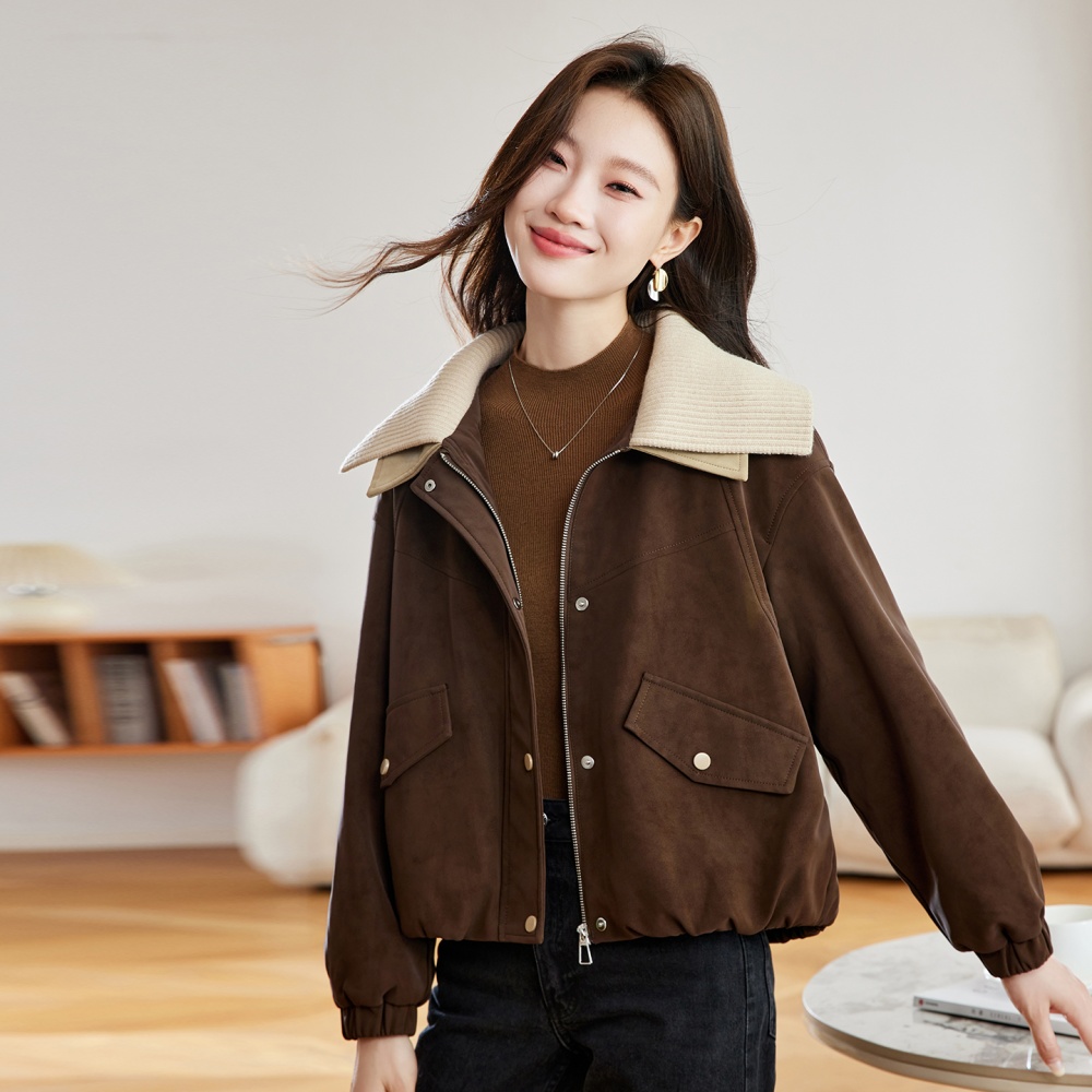 Lapel plus velvet show young thick cotton coat for women