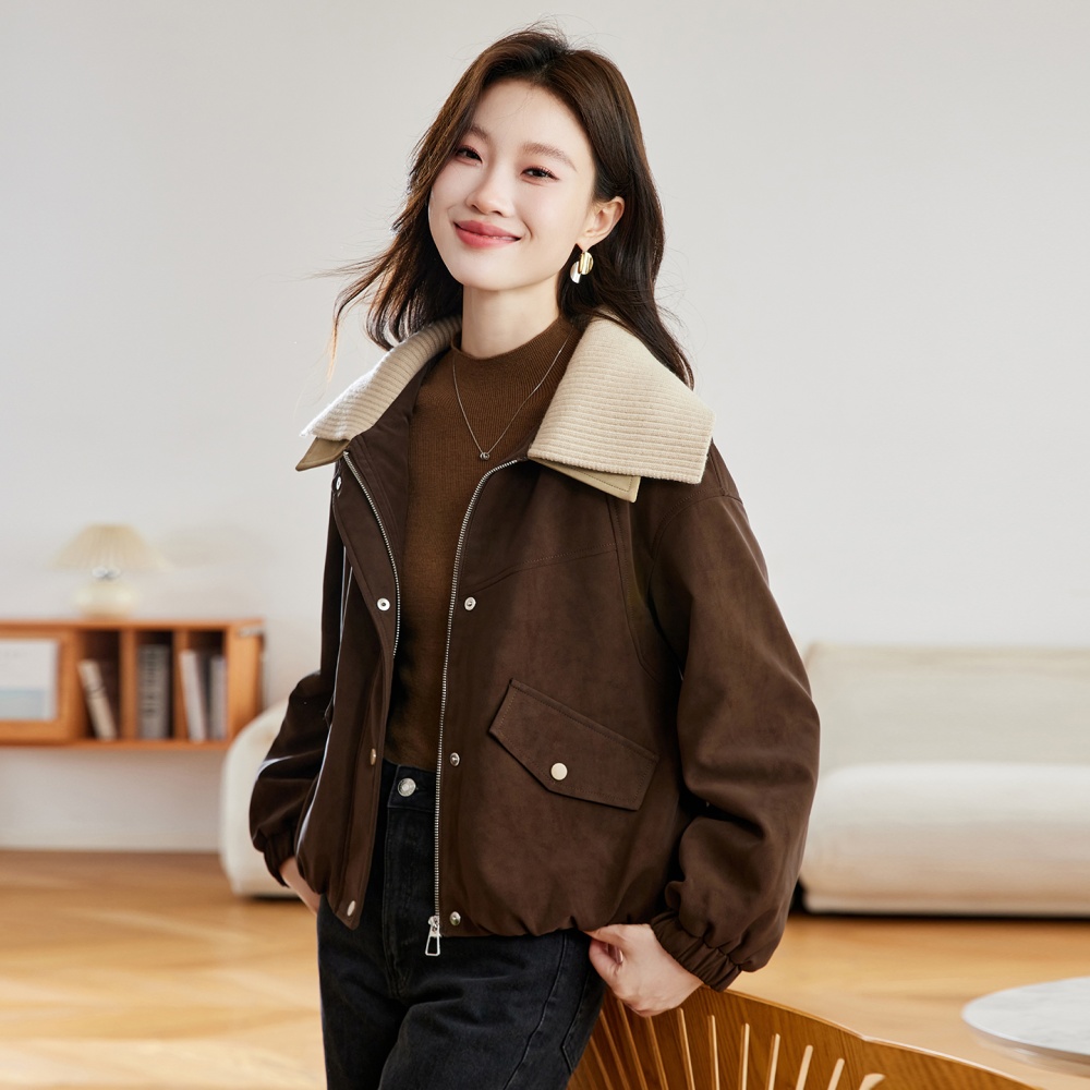 Lapel plus velvet show young thick cotton coat for women