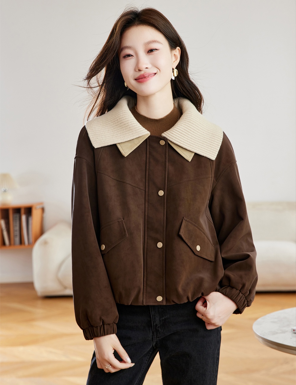 Lapel plus velvet show young thick cotton coat for women
