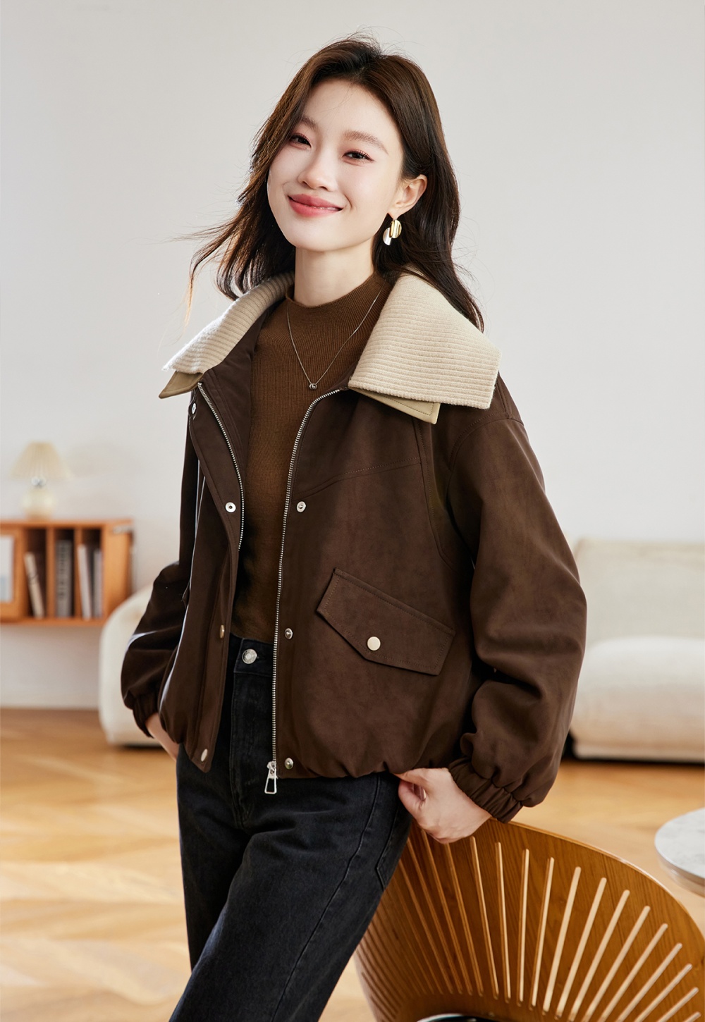 Lapel plus velvet show young thick cotton coat for women