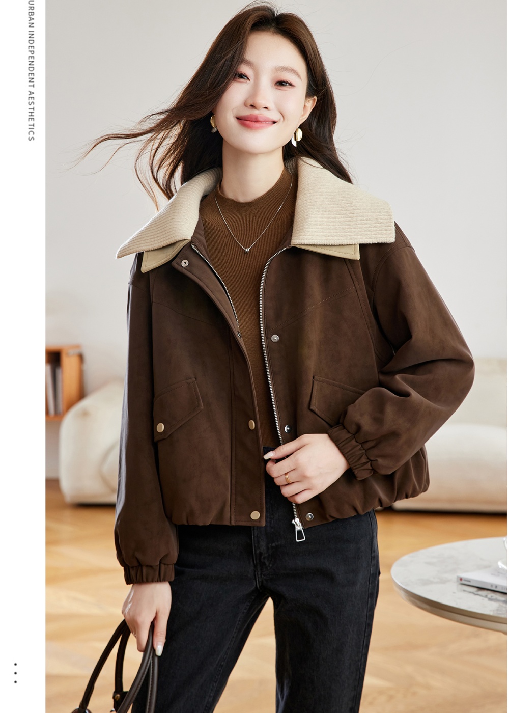 Lapel plus velvet show young thick cotton coat for women