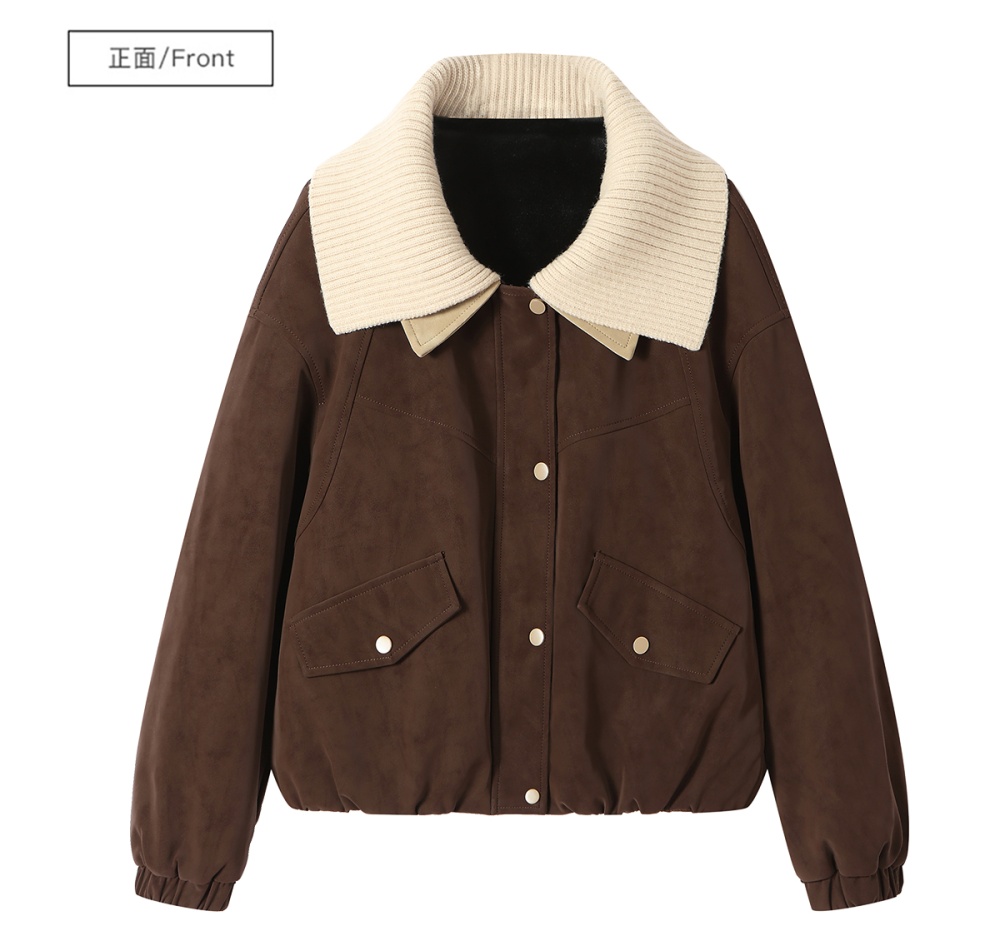 Lapel plus velvet show young thick cotton coat for women