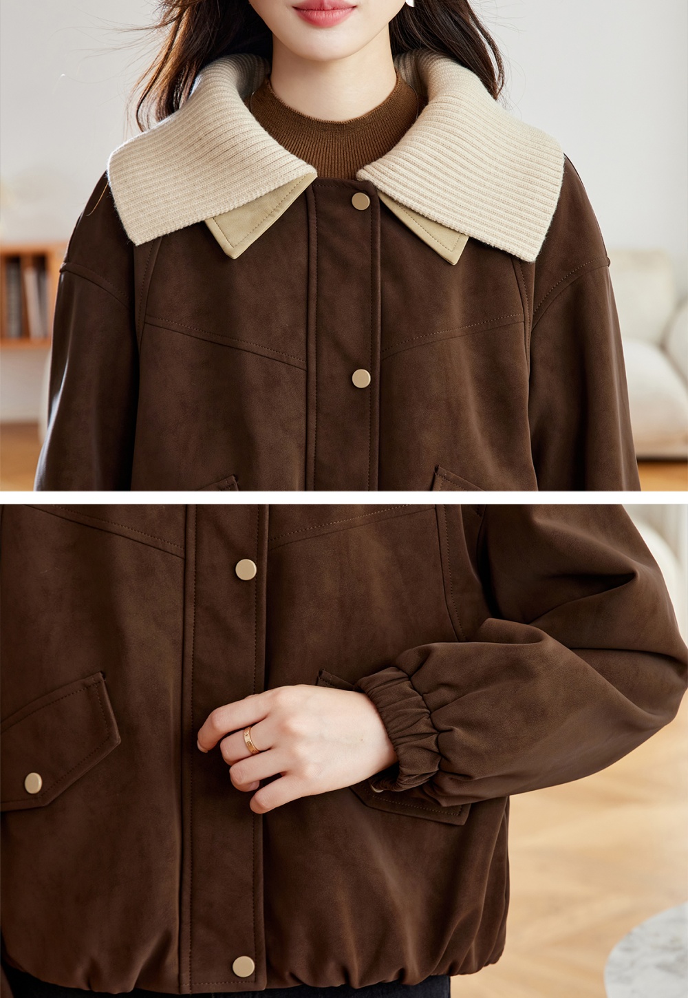 Lapel plus velvet show young thick cotton coat for women