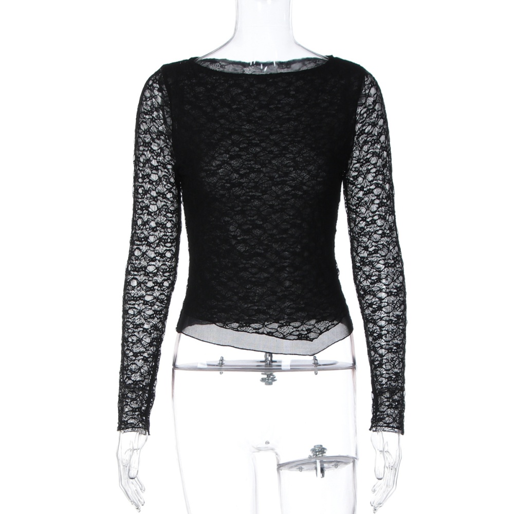 Sexy lace slim tops long sleeve European style T-shirt