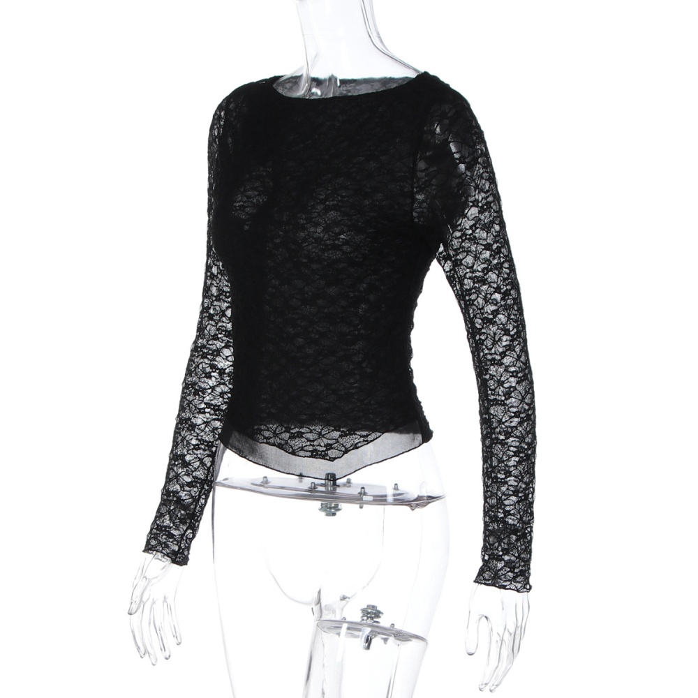 Sexy lace slim tops long sleeve European style T-shirt