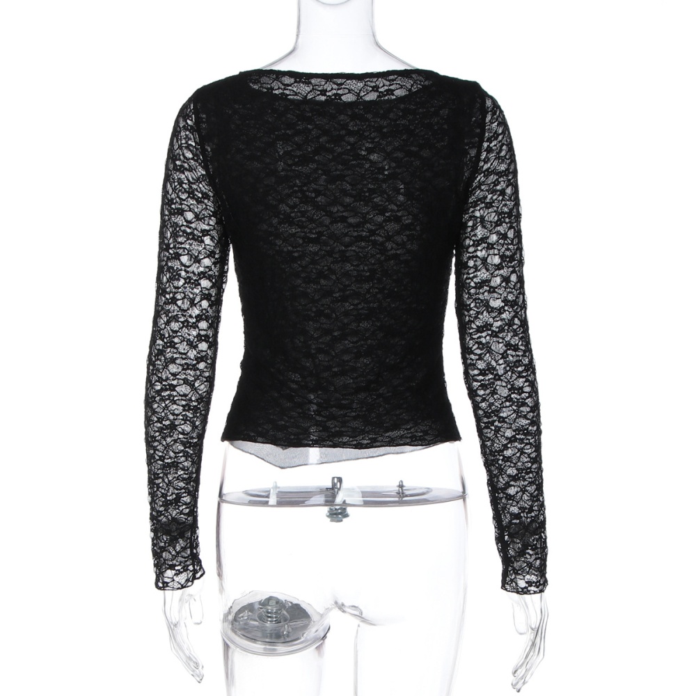 Sexy lace slim tops long sleeve European style T-shirt