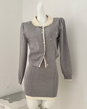 Wool refinement tops knitted autumn skirt a set