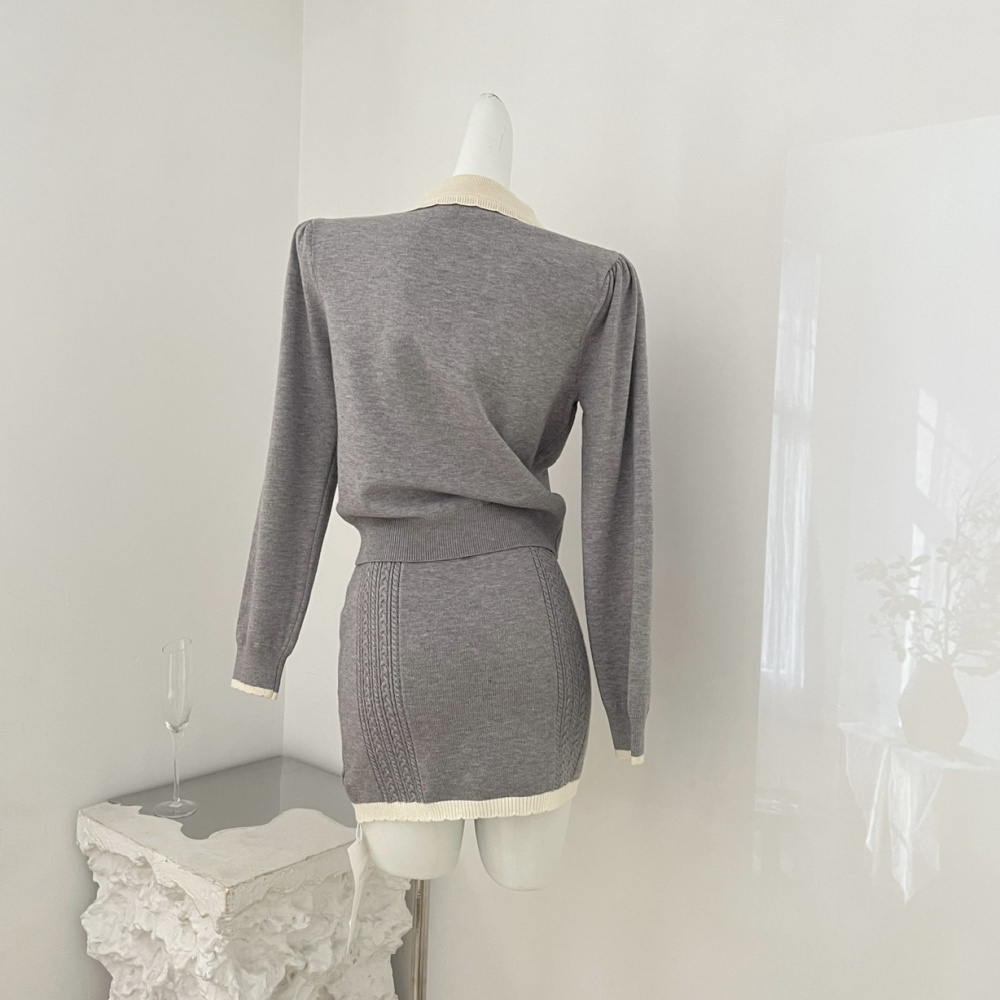 Wool refinement tops knitted autumn skirt a set