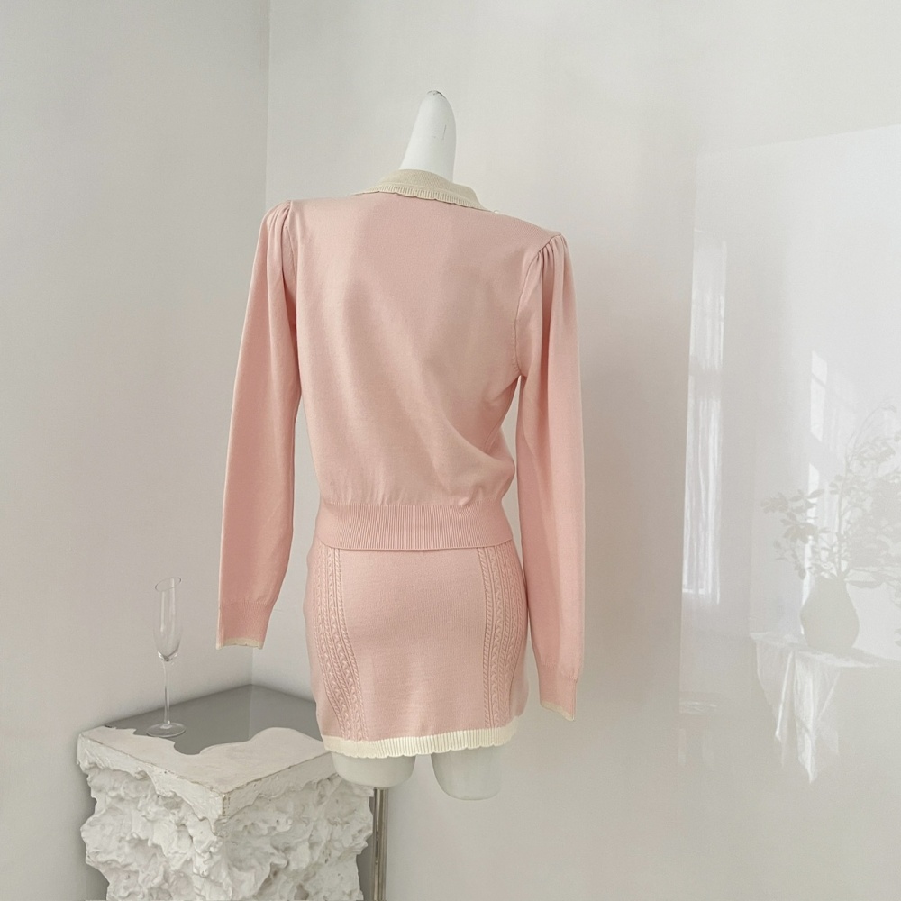 Wool refinement tops knitted autumn skirt a set