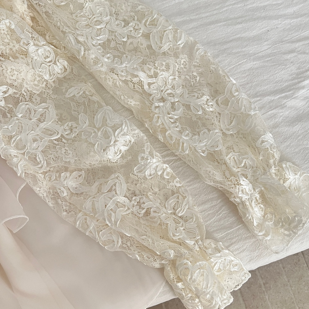 France style temperament flowers ostrich hair lace dress