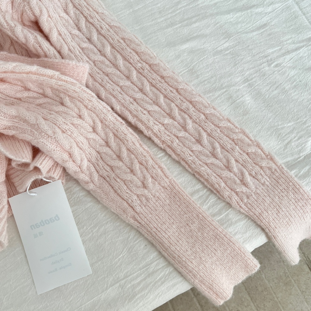 Knitted Pseudo-two tops bow wool skirt a set