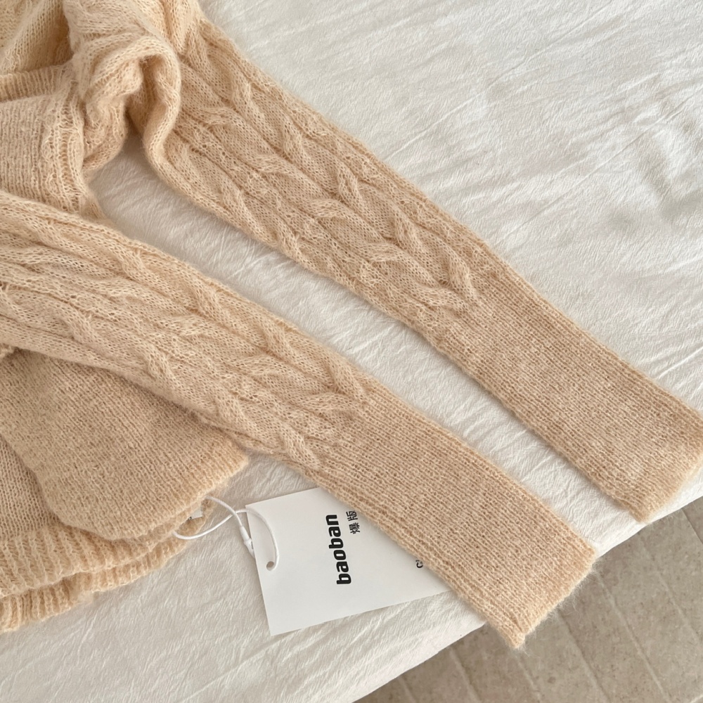 Wool bow tops Pseudo-two knitted skirt a set