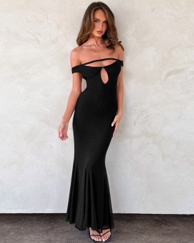 Pure sexy hollow European style fashion slim dress