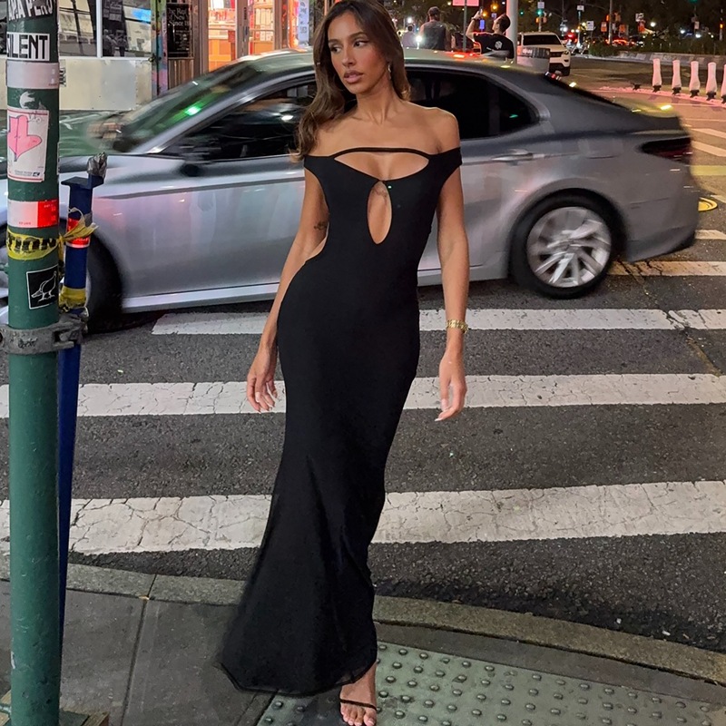 Pure sexy hollow European style fashion slim dress