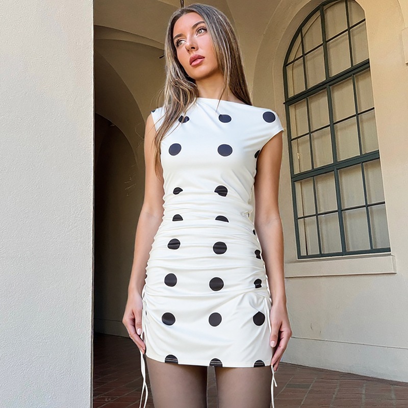 Slim fashion oblique collar printing sexy pinched waist dress