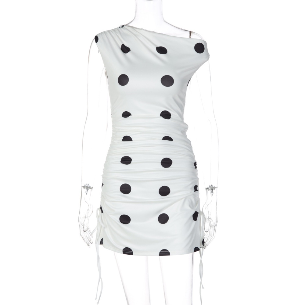 Slim fashion oblique collar printing sexy pinched waist dress