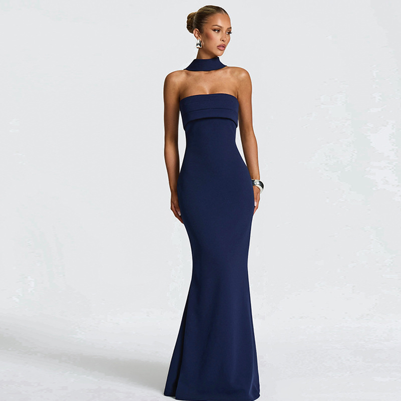 France style elasticity wrapped chest high waist mermaid dress