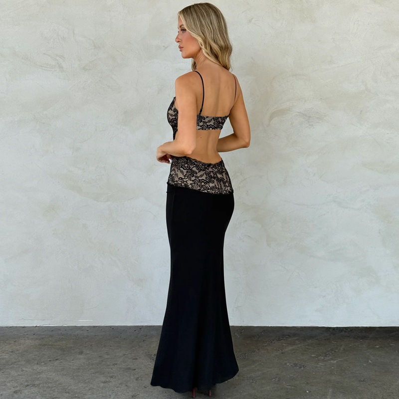 European style fashion sling sexy autumn hollow dress