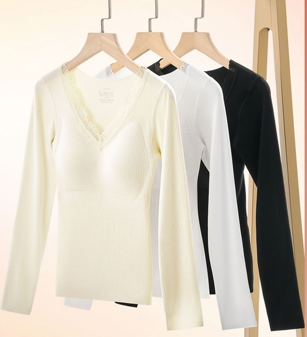 Autumn with chest pad warmth underware silk slim sweater