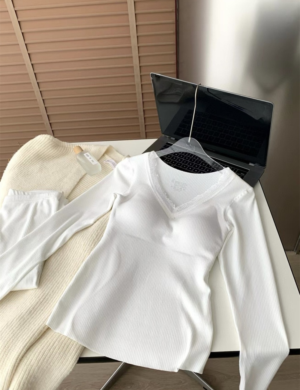 Autumn with chest pad warmth underware silk slim sweater