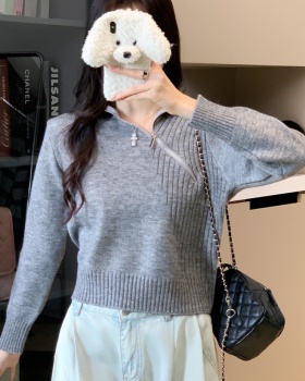 Niche oblique zipper sweater pullover Korean style tops