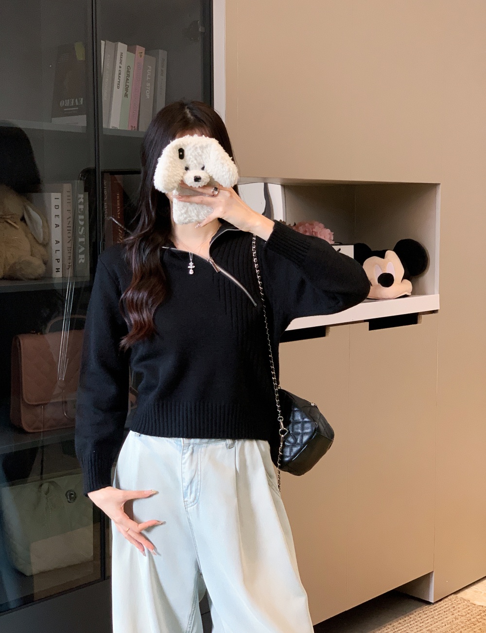 Niche oblique zipper sweater pullover Korean style tops