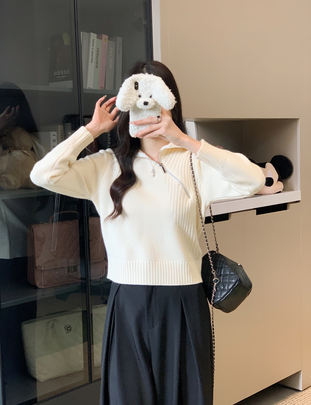 Niche oblique zipper sweater pullover Korean style tops