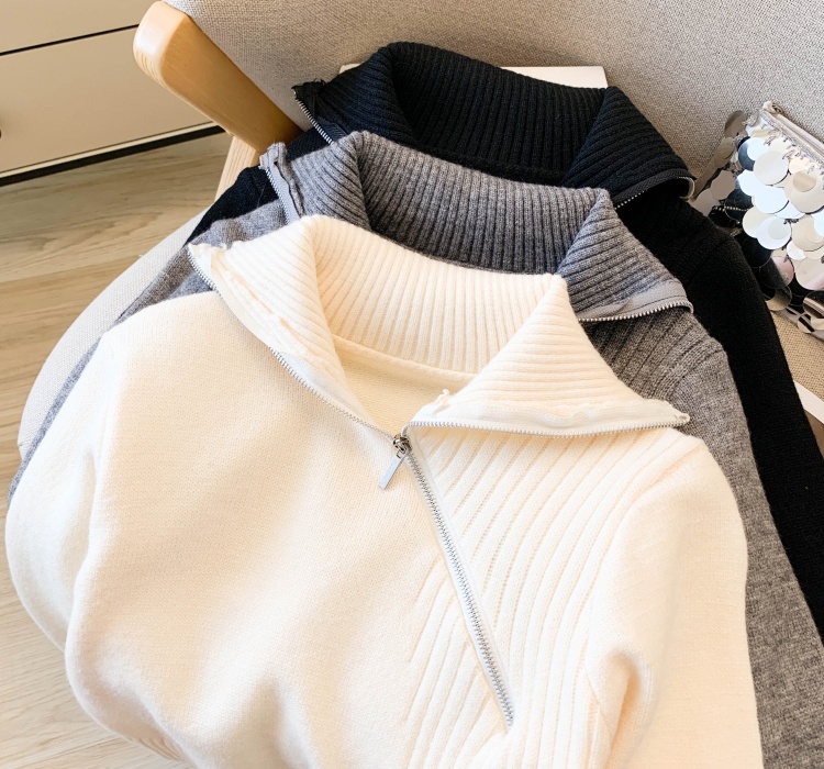 Niche oblique zipper sweater pullover Korean style tops