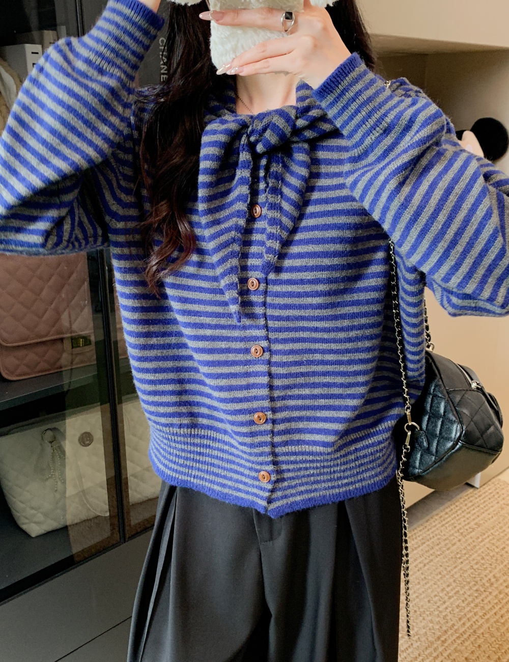 Autumn and winter stripe sweater all-match scarves a set