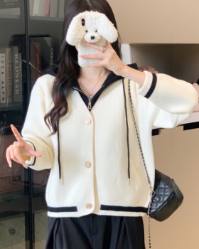Hooded Pseudo-two tops knitted woolen coat for women