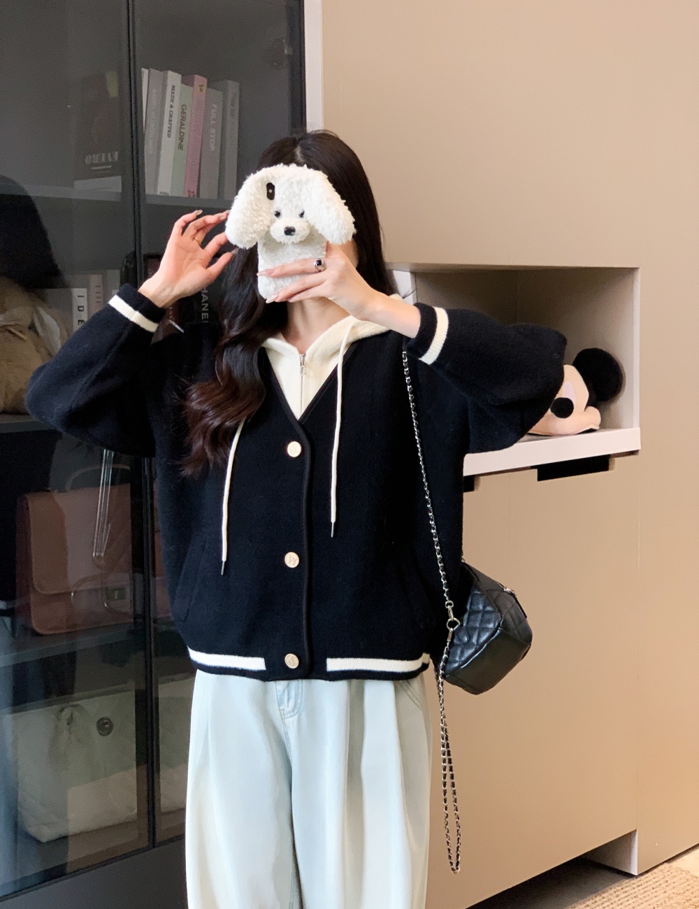 Hooded Pseudo-two tops knitted woolen coat for women