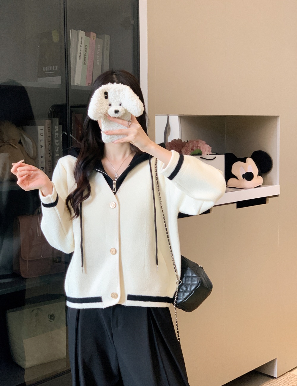 Hooded Pseudo-two tops knitted woolen coat for women