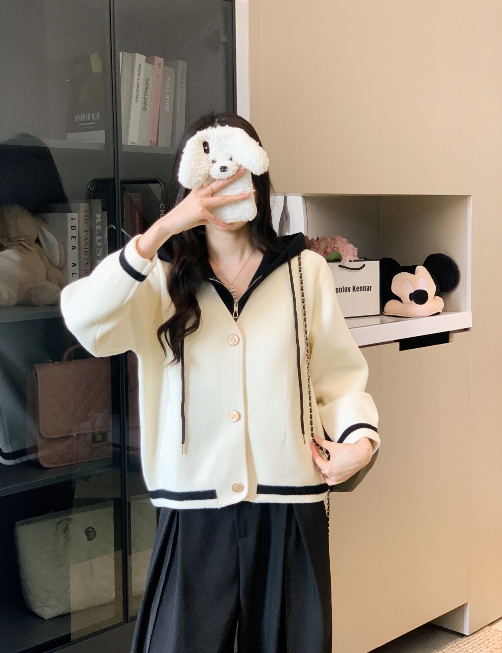 Hooded Pseudo-two tops knitted woolen coat for women