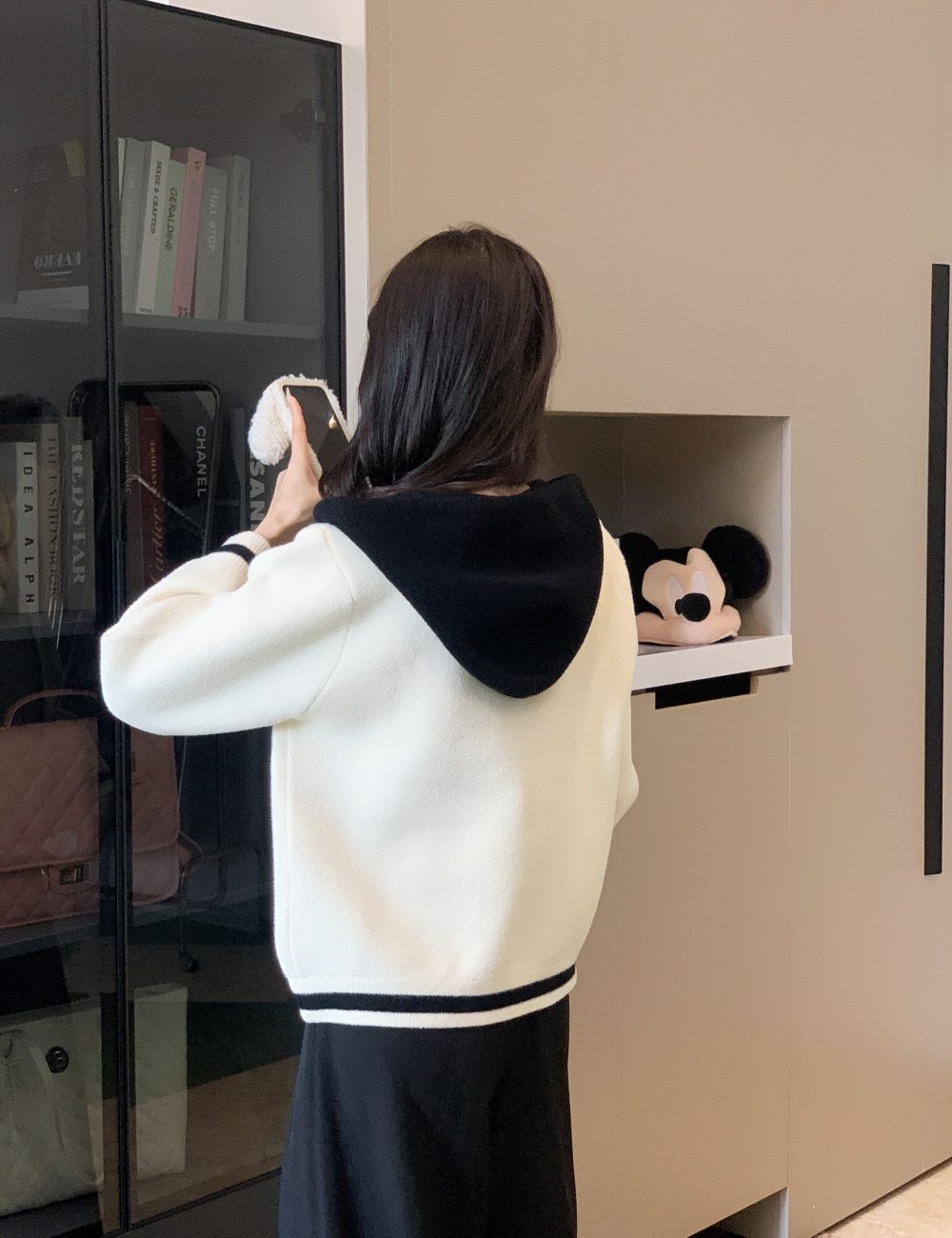 Hooded Pseudo-two tops knitted woolen coat for women