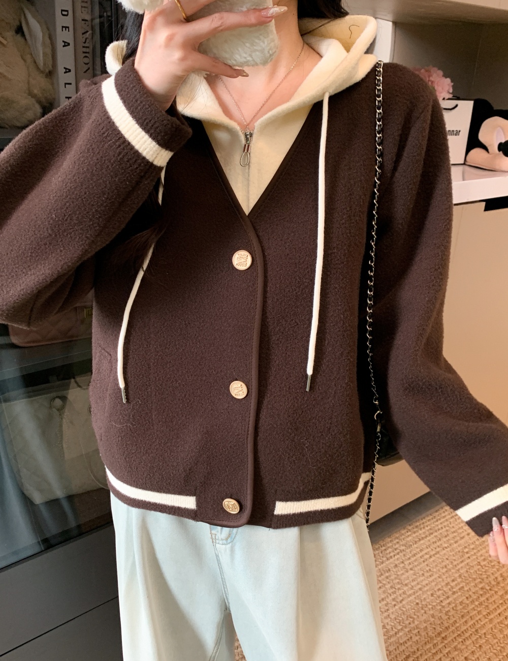 Hooded Pseudo-two tops knitted woolen coat for women