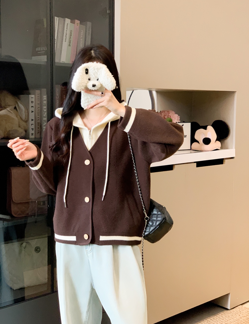 Hooded Pseudo-two tops knitted woolen coat for women