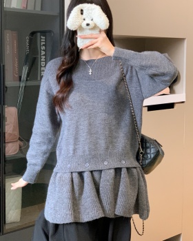 Pullover knitted tops removable skirt a set for women