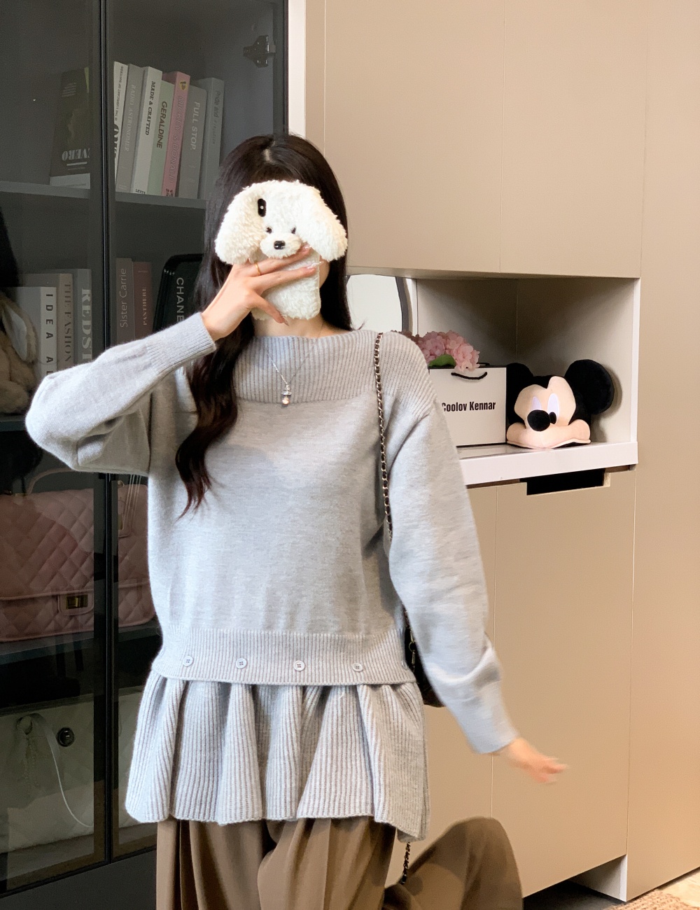 Pullover knitted tops removable skirt a set for women