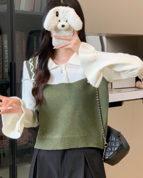 Autumn Pseudo-two sweater splice tops for women
