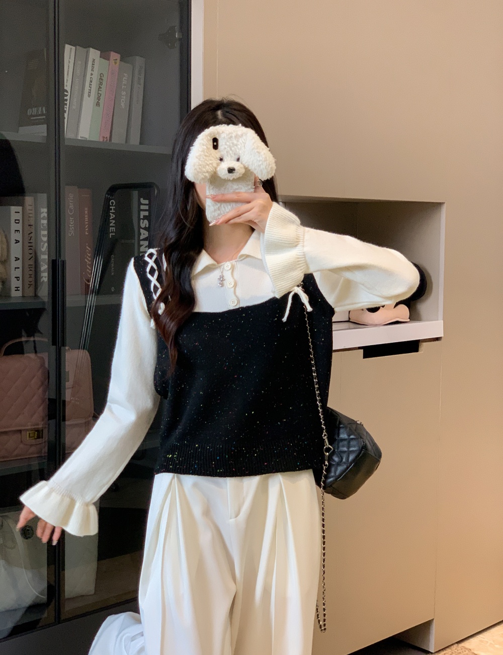 Autumn Pseudo-two sweater splice tops for women