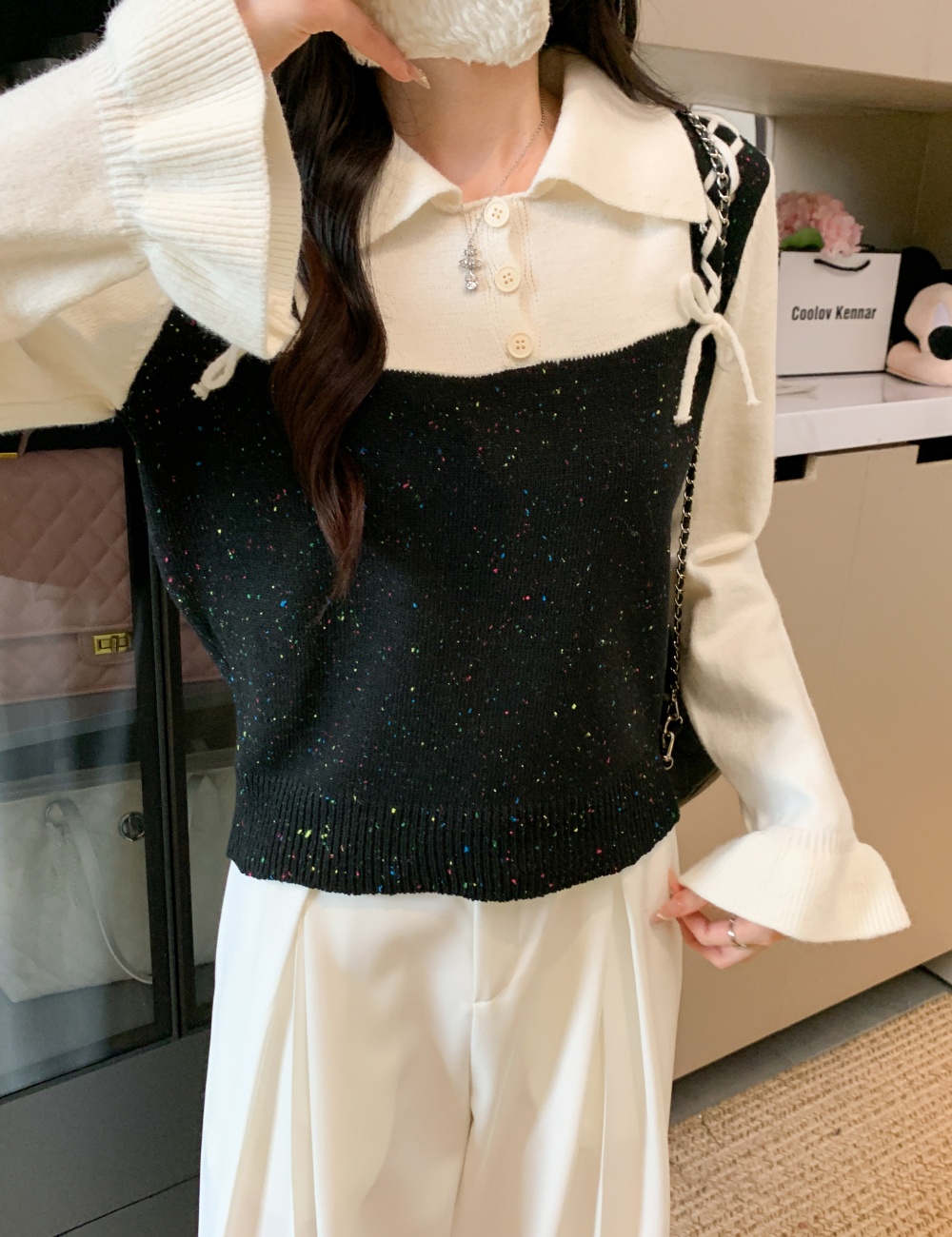 Autumn Pseudo-two sweater splice tops for women