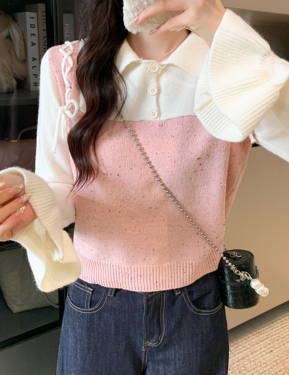 Autumn Pseudo-two sweater splice tops for women