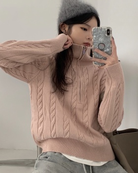 Half zip retro sweater Korean style thick coat for women