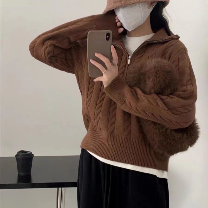 Half zip retro sweater Korean style thick coat for women