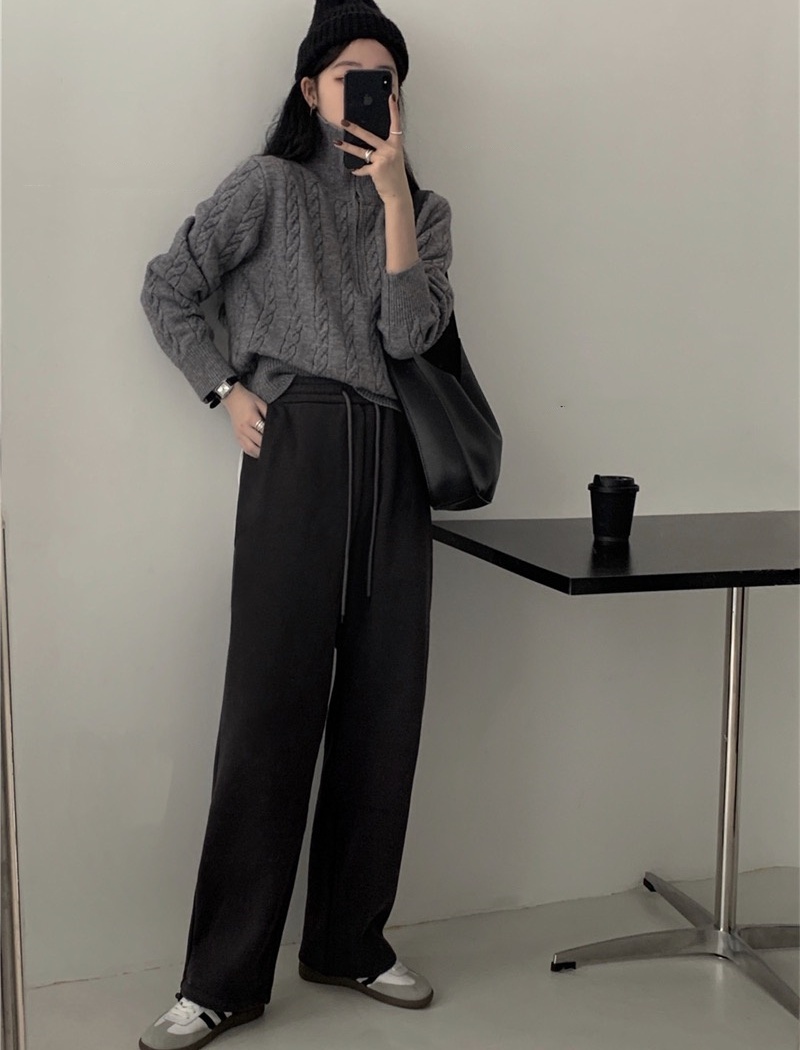 Half zip retro sweater Korean style thick coat for women