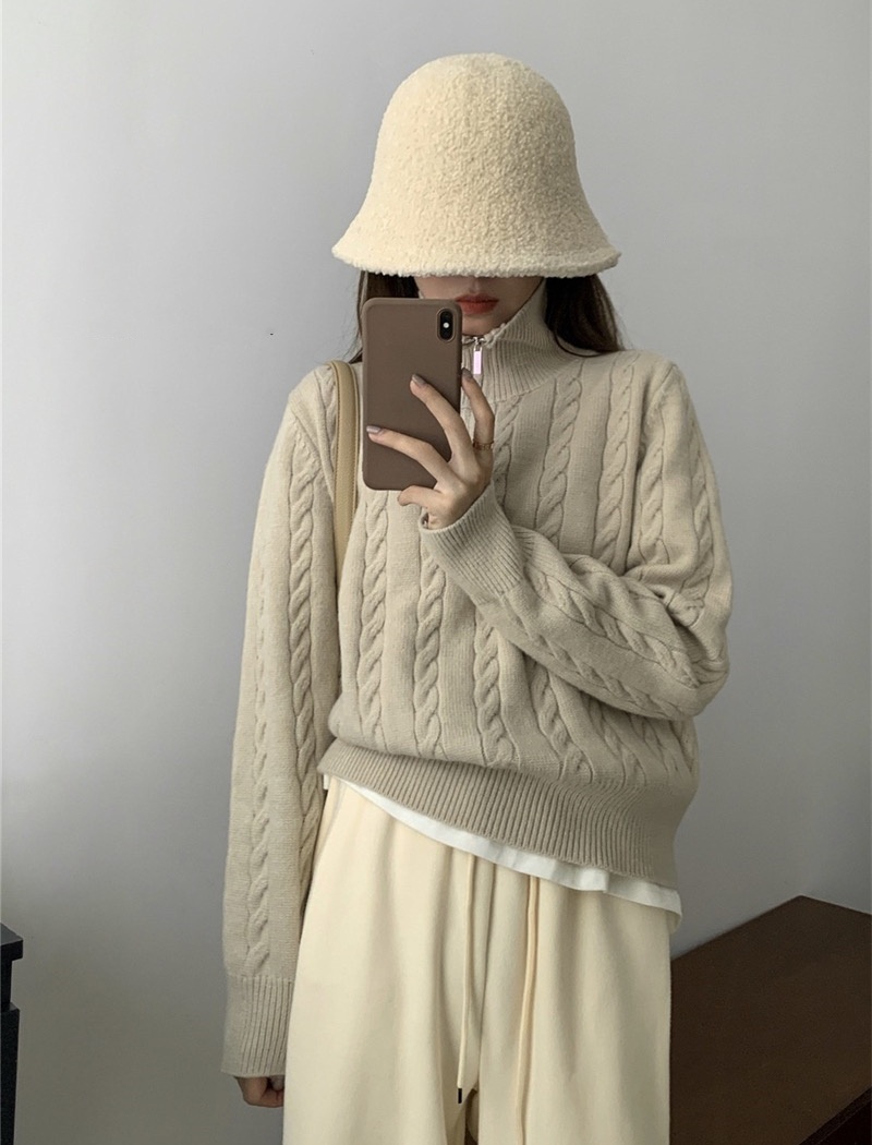 Half zip retro sweater Korean style thick coat for women